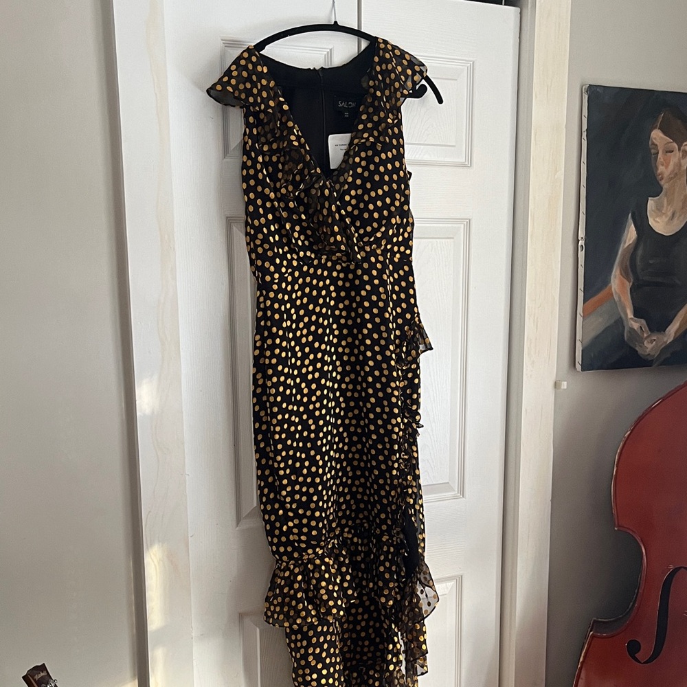 Black and yellow polka dot Saloni dress